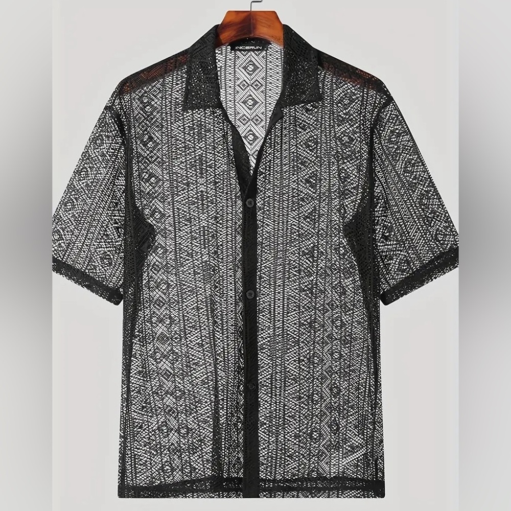 BNWT Isabelle LaRue Black Lace Knit Button Up Shirt - Sizes Medium & Large